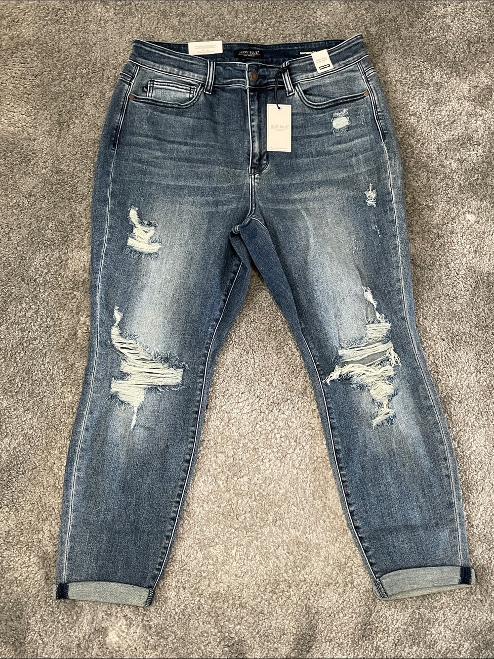 NWT Judy Blue Boyfriend Fit Distressed Jeans - Medium Wash - Size 16W